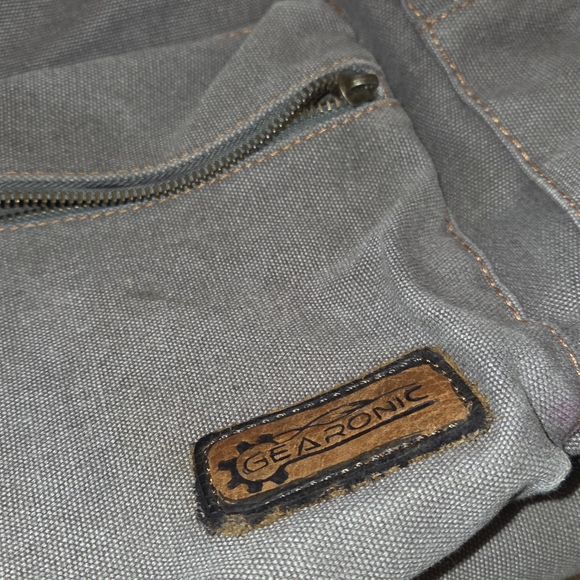 Men's Canvas Backpack in Light Gray with Brown Accents - Picture 2 of 10